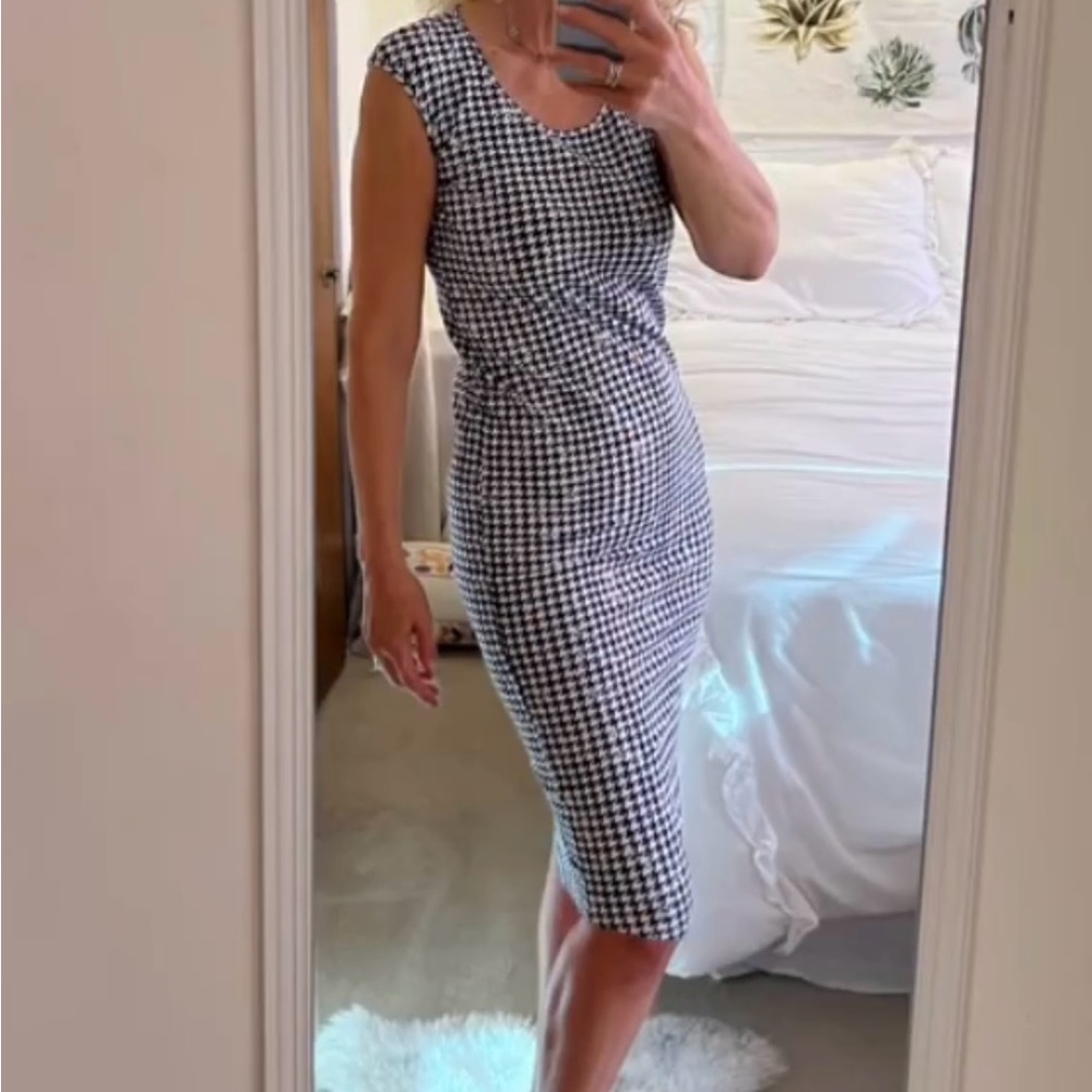 Monrow Black and White Houndstooth stretch cotton Jersey Midi Dress Size M